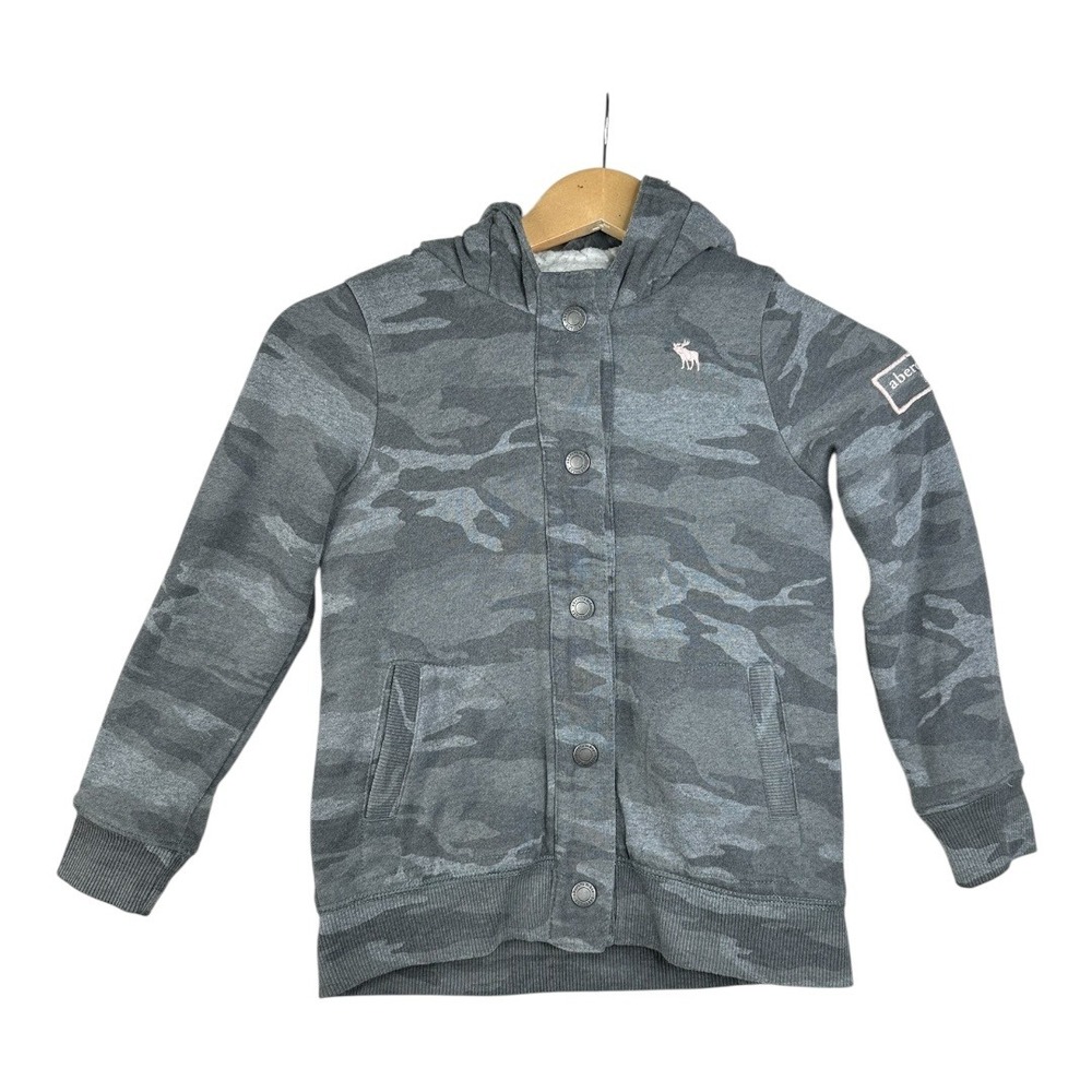 Abercrombie Kids‎ Girls Fleece Lined Camo Printed Jacket size 7/8 Gray